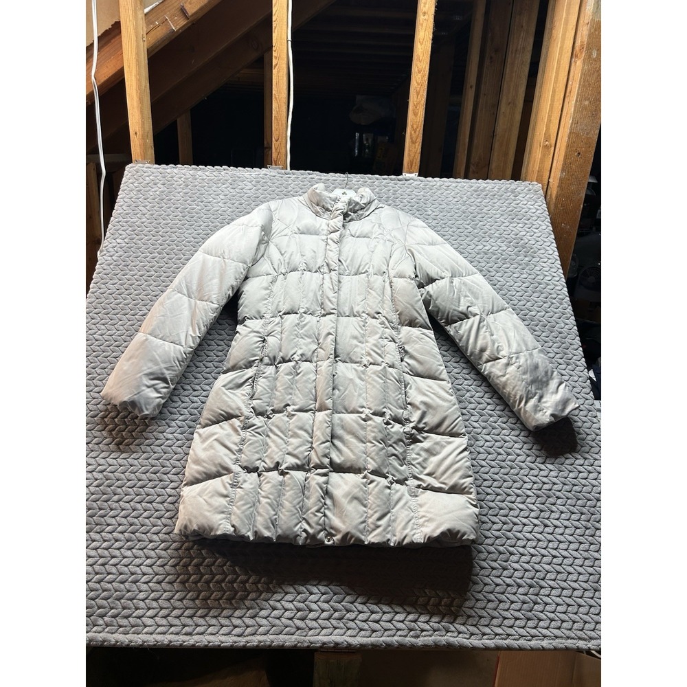 Eddie Bauer Down Loft Womens L Long Goose Down Puffer Coat Gray Winter